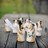 Kólia a bišónik - darčeky pre svadobných hostí/menovky - podľa fotografie psíka
